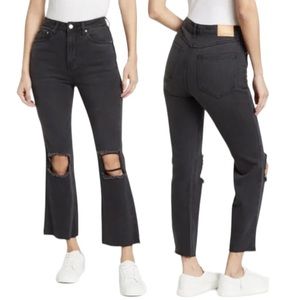 Avec Les Filles Flare Cropped Distressed Raw Hems Jeans